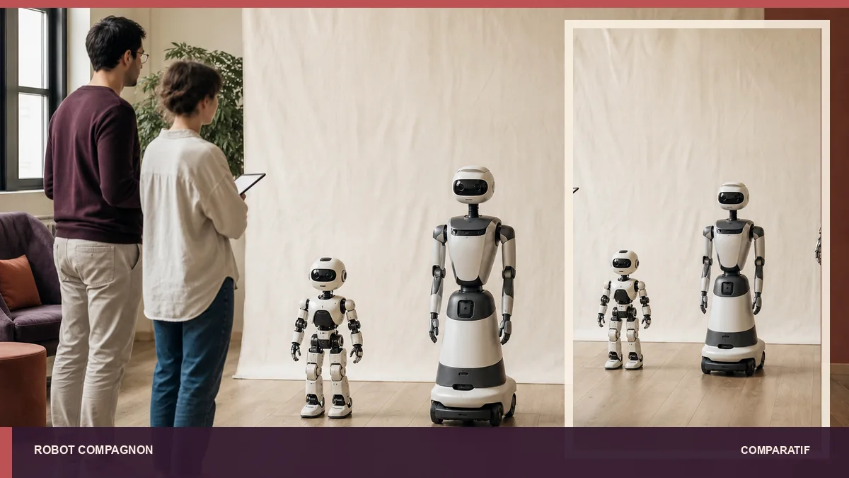 Trois formats de robots sociaux et humanoïdes comparés dans un studio d’évaluation.