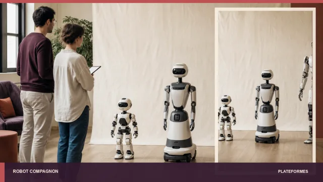 Trois tailles de robots humanoïdes génériques évaluées à distance.